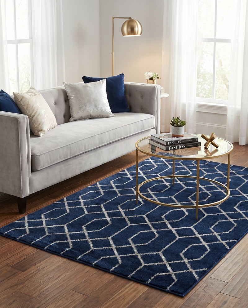 Hollywood Luxe Collection Area Rug - Sunset (Navy Blue Silver) Rectangle Navy Blue Silver  lifestyle 8