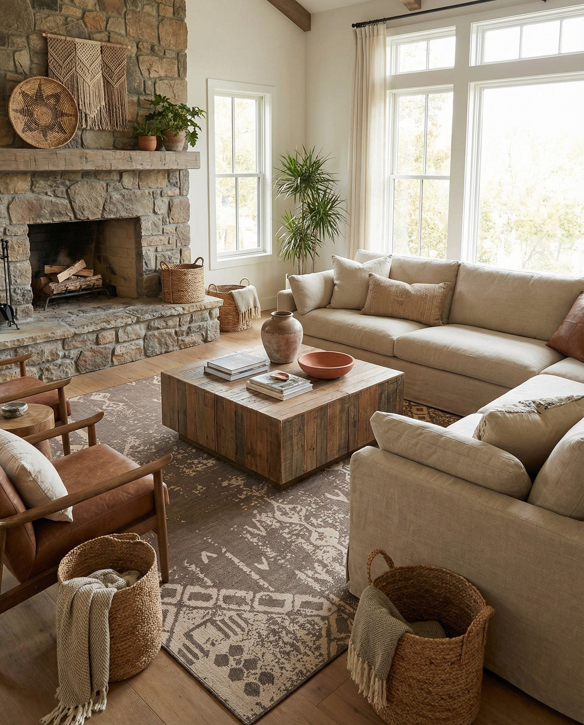 Sahara Sands Collection Area Rug -  Berenice Square Brown and Natural  lifestyle 50