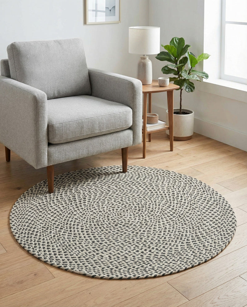 Highland Woven Jute Collection Area Rug - Glenmore (Gray) Round Gray  lifestyle 65