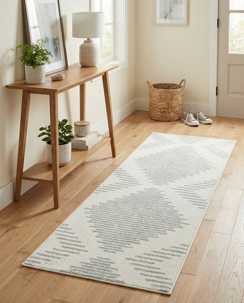 Seychelles Stripes Collection Area Rug - Mahe (Ivory and Gray) Runner Ivory and Gray  lifestyle 57