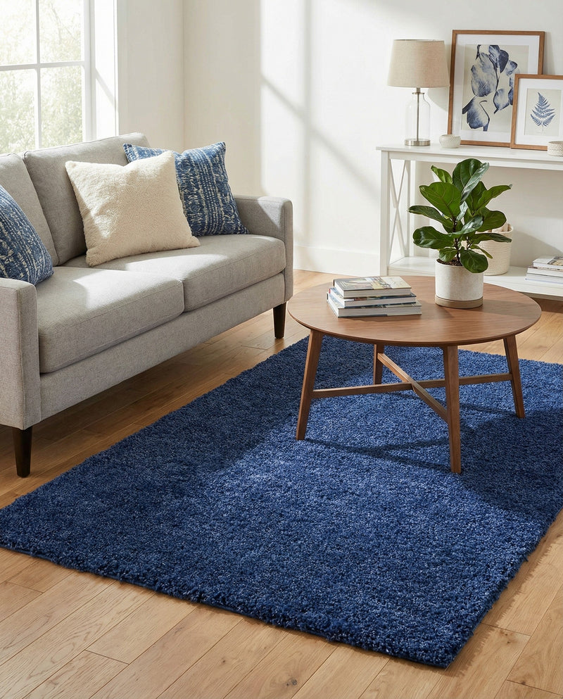 Solid Shag Seaside Collection Area Rug - Azure Cove (Navy Blue) Rectangle Navy Blue  lifestyle 8