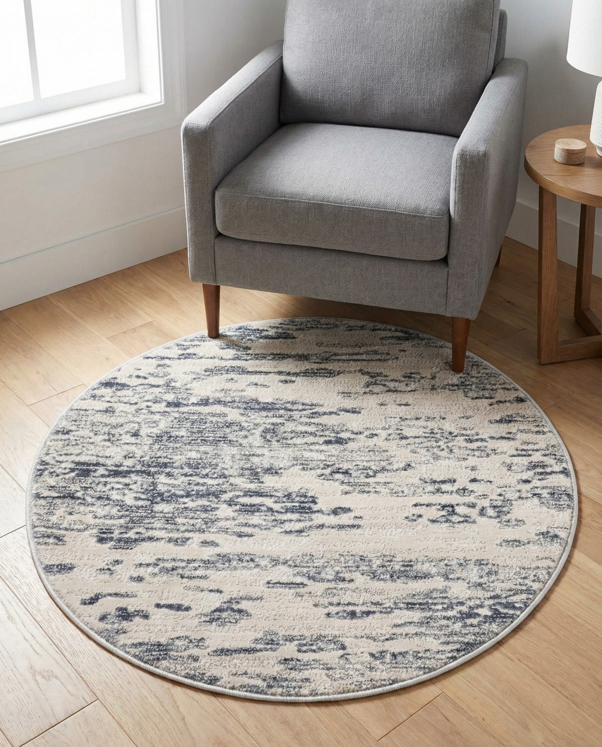 Serenity Sands Collection Area Rug - Dunescape Round Gray  lifestyle 145