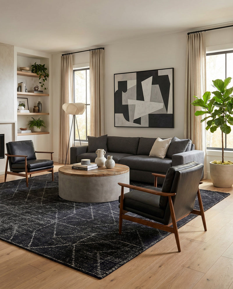 Nordic Loom Geometric Collection Area Rug - Oslo Rectangle Jet Black  lifestyle 72