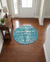 Brighton Stripes Collection Area Rug - Sussex (Turquoise) Round Turquoise  lifestyle 18