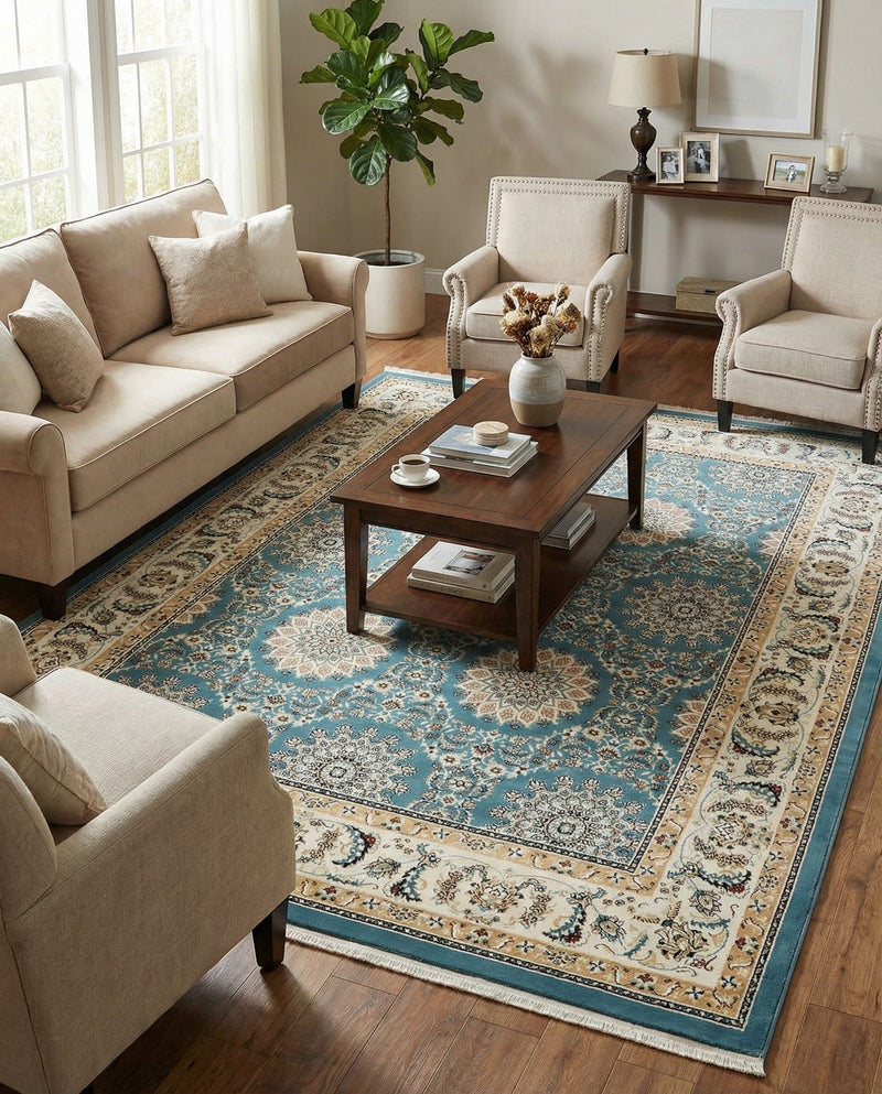 Persian Elegance Collection Area Rug -  Mashhad Rectangle Blue  lifestyle 15