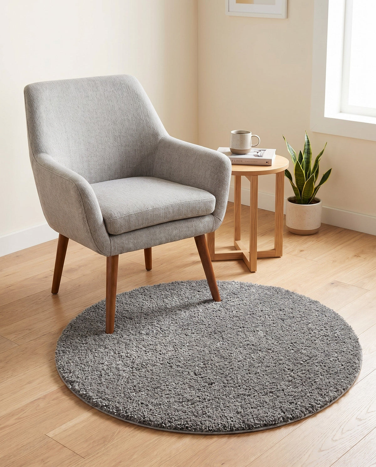 Solid Shag Seaside Collection Area Rug - Azure Cove (Gray) Round Gray  lifestyle 97