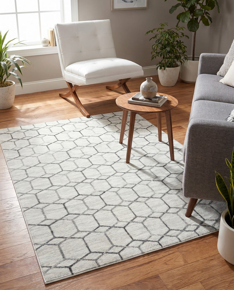 Garden Maze Retreat Collection Area Rug - Hedgegrove Rectangle White  lifestyle 28