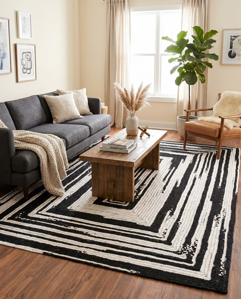 Woven Udaipur Collection Area Rug - Jaipur Rectangle Black and White  lifestyle 13