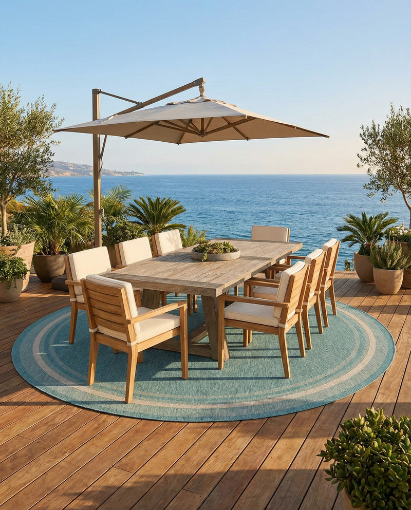 Terrace Fringe Collection Area Rug - Veranda (Aquamarine) Round Aquamarine  lifestyle 36