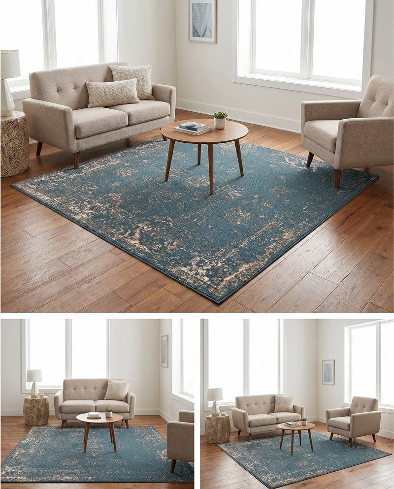 Riviera Elegance Collection Area Rug - Antibes (Blue) Square Blue  lifestyle 81