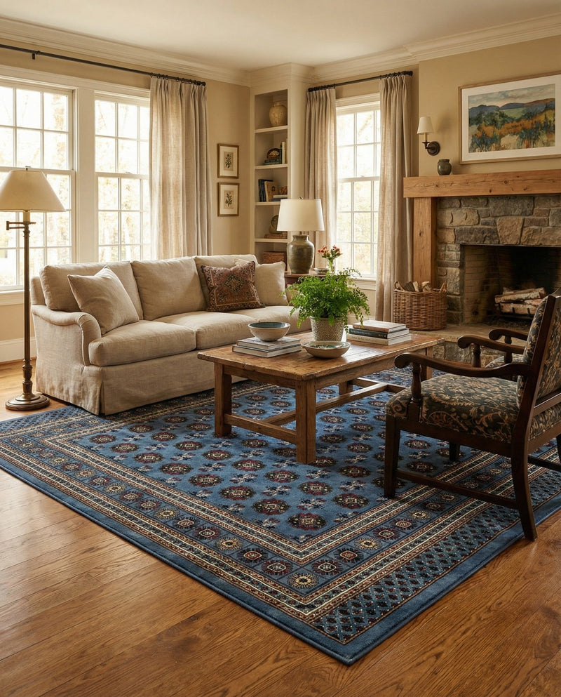 Samarkand Elegance Collection Area Rug -  Margilan (Blue) Square Blue  lifestyle 73