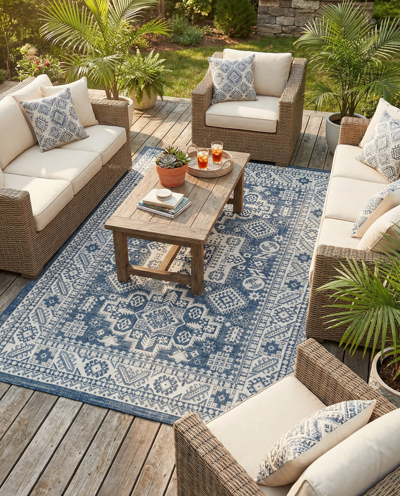 Tribal Terrace Treasures Collection Area Rug -  Incan Isle (Blue) Rectangle Blue  lifestyle 30