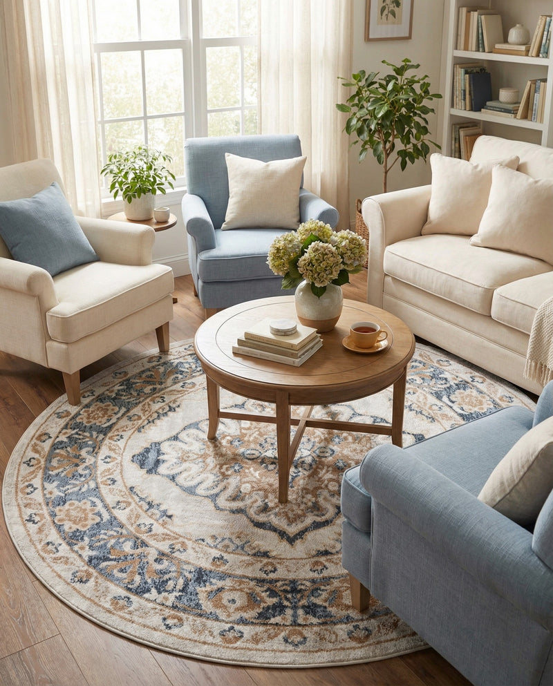 Cambridge Classics Collection Area Rug -  Magdalene (Cream) Round Cream  lifestyle 29