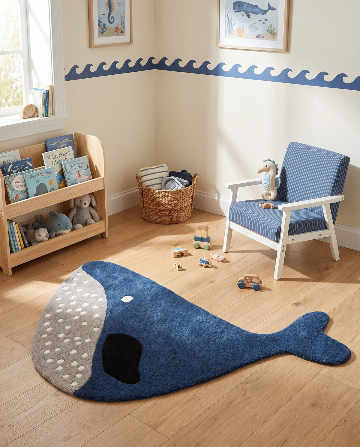 Whimsy Wonders Wool Collection Area Rug -  Savanna Rectangle Navy Blue and Gray  lifestyle 6