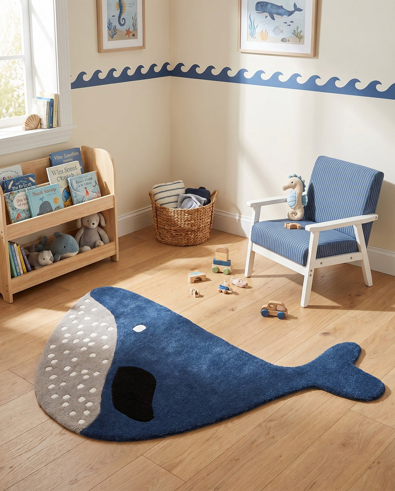 Whimsy Wonders Wool Collection Area Rug -  Savanna Rectangle Navy Blue and Gray  lifestyle 6