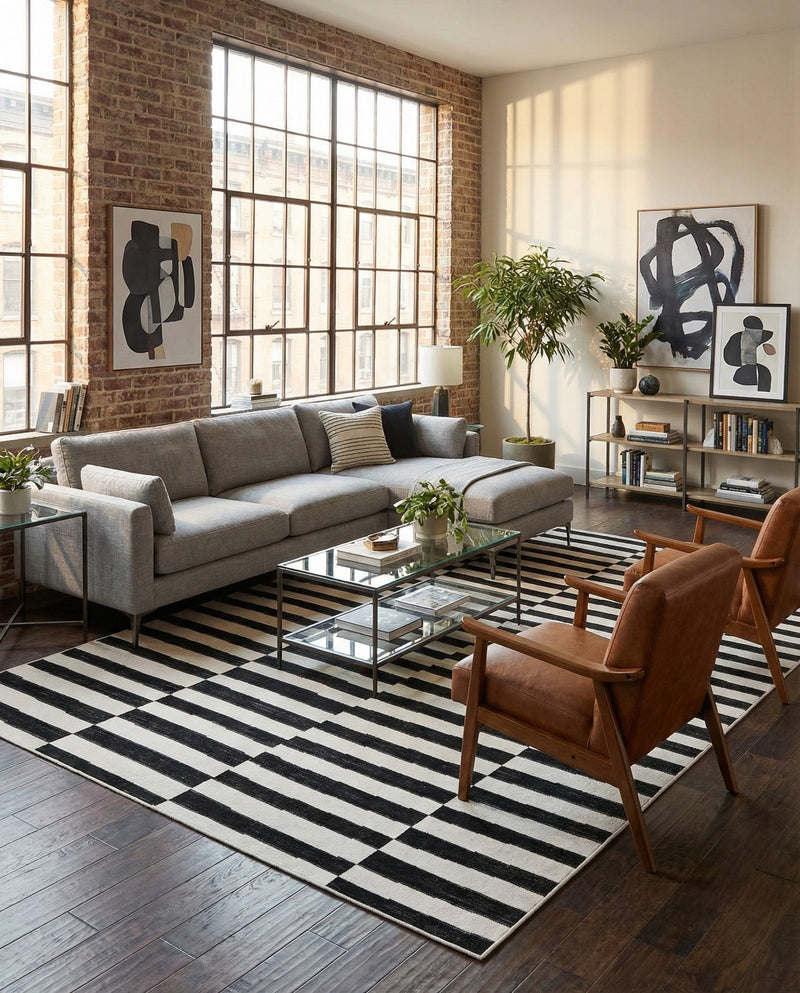 Soho Elegance Collection Area Rug -  Hudson (Black) Rectangle Black  lifestyle 14