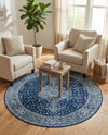 Dover Terrace Collection Area Rug - Marina (Navy Blue) Round Navy Blue  lifestyle 36