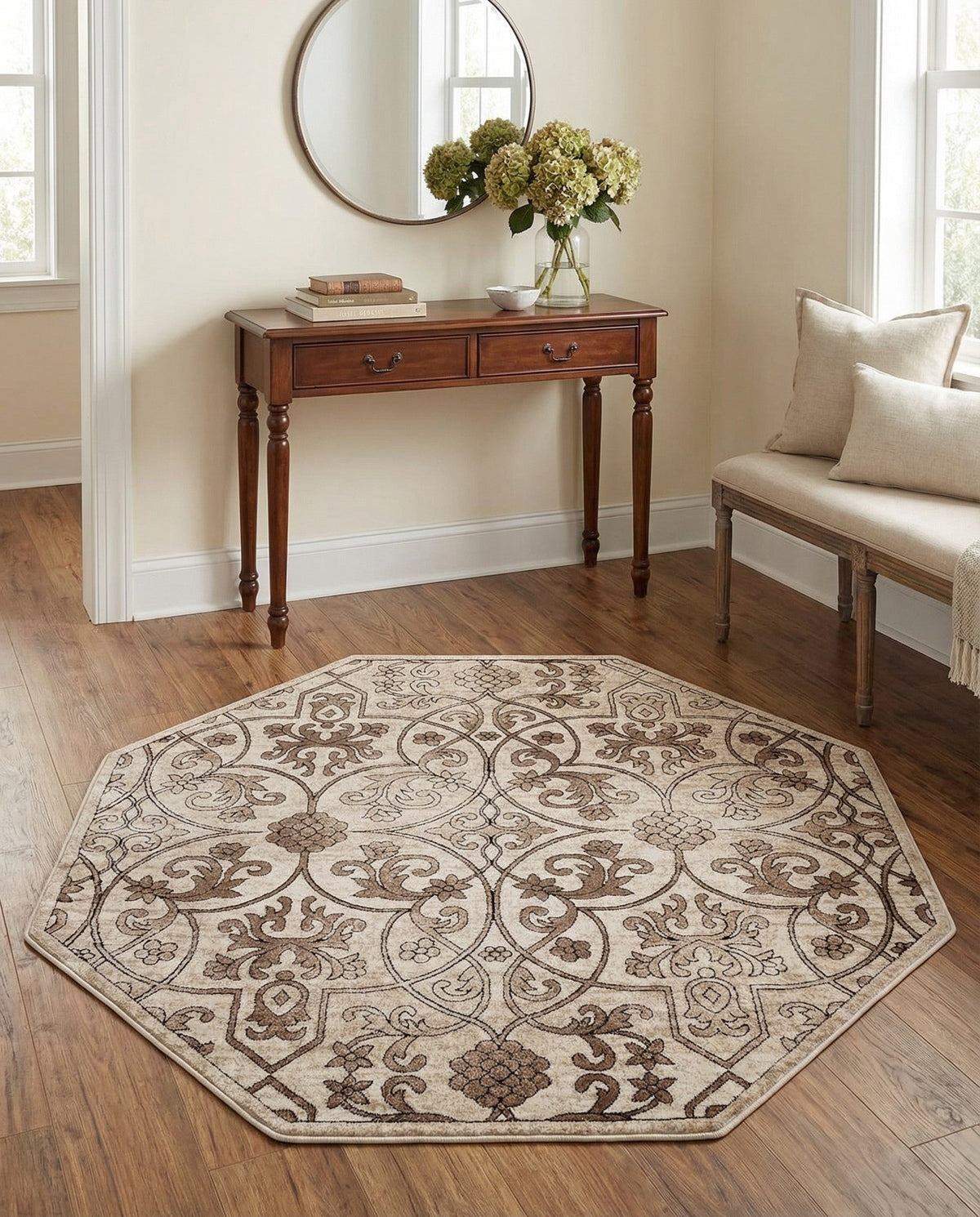 Andes Summit Collection Area Rug -  Merida Octagon Dark Beige  lifestyle 109