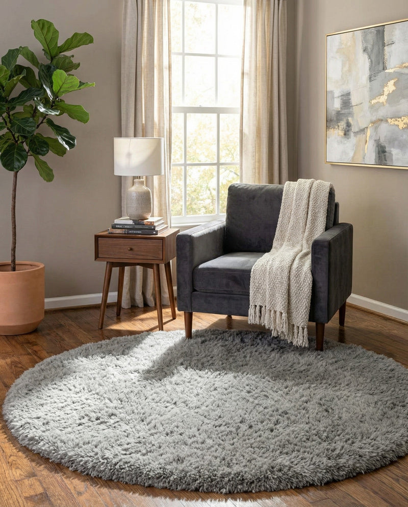 Eternal Plush Oasis Collection Area Rug -  Tranquility (Ash) Round Ash  lifestyle 37