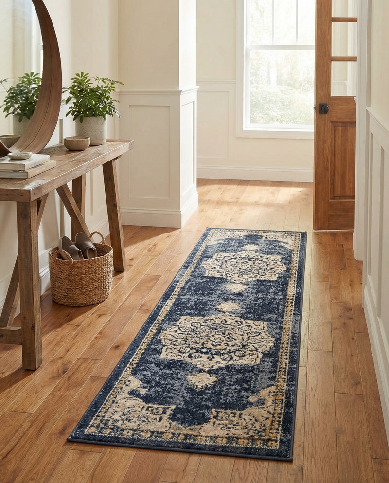 Eden Oasis Collection Area Rug -  Tranquility (Navy Blue) Runner Navy Blue  lifestyle 62
