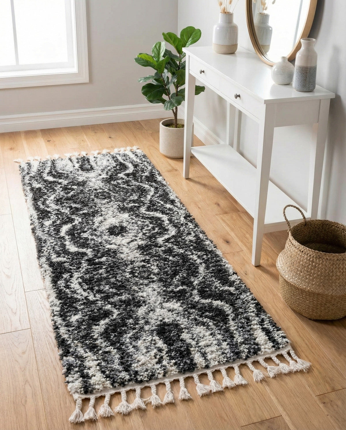 Cozy Cove Shag Collection Area Rug -  Seabreeze Runner Black and White  lifestyle 79