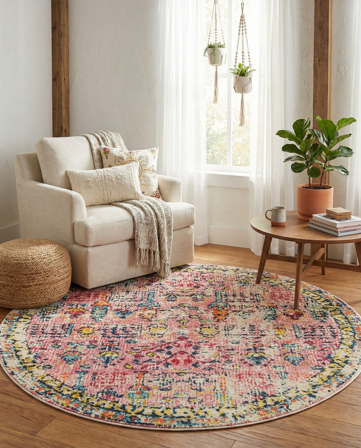 Sierra Collection Area Rug -  Shasta Round Pink  lifestyle 140