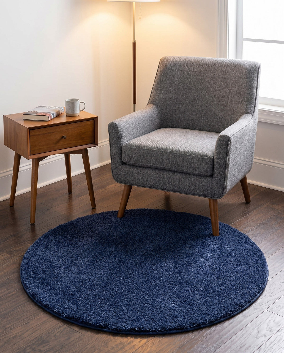 Solid Shag Seaside Collection Area Rug - Azure Cove (Navy Blue) Round Navy Blue  lifestyle 110