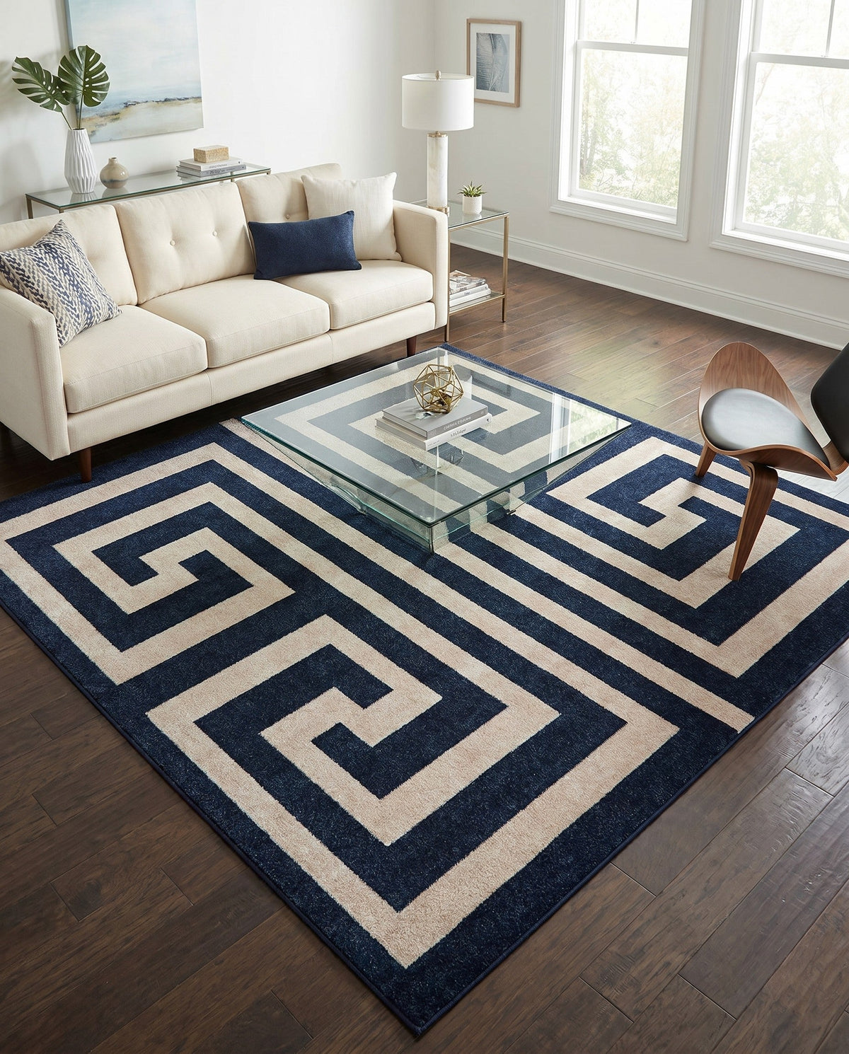 Aegean Labyrinth Collection Area Rug -  Mykonos Square Navy Blue  lifestyle 124