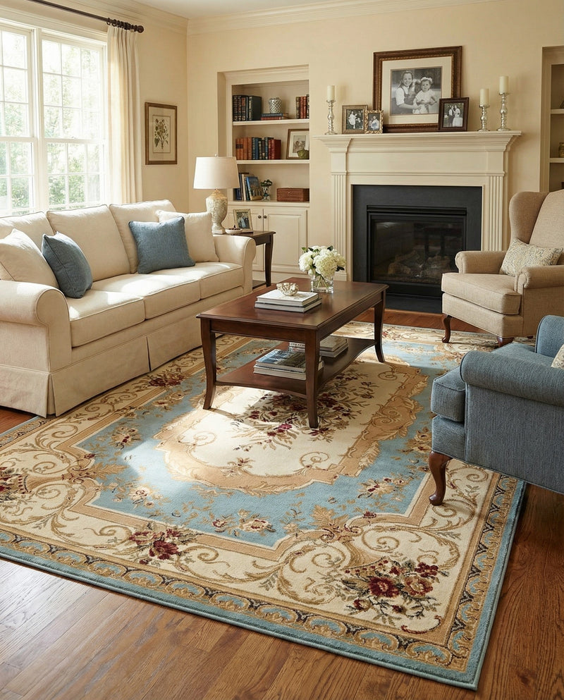 Versailles Elegance Collection Area Rug -  Louveciennes (Light Blue) Rectangle Light Blue  lifestyle 22