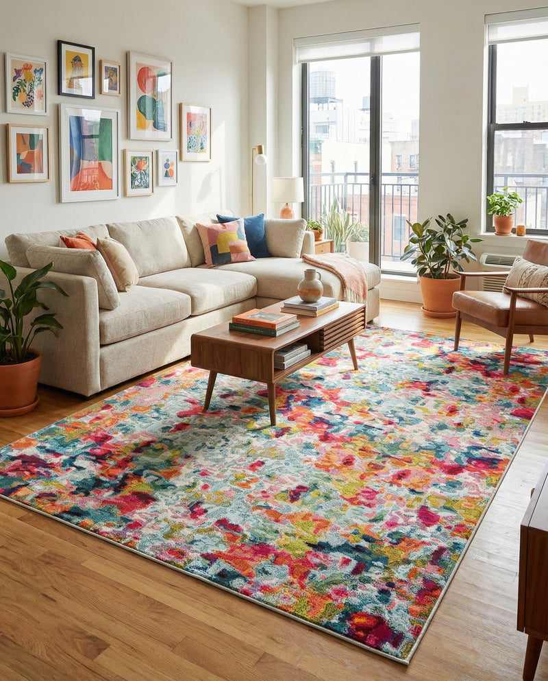 Chromatic Oasis Collection Area Rug -  Lagoon Rectangle Multi  lifestyle 56