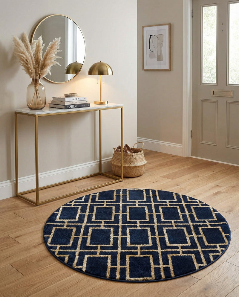 Hollywood Luxe Collection Area Rug -  Beverly (Navy Blue Gold) Round Navy Blue Gold  lifestyle 33