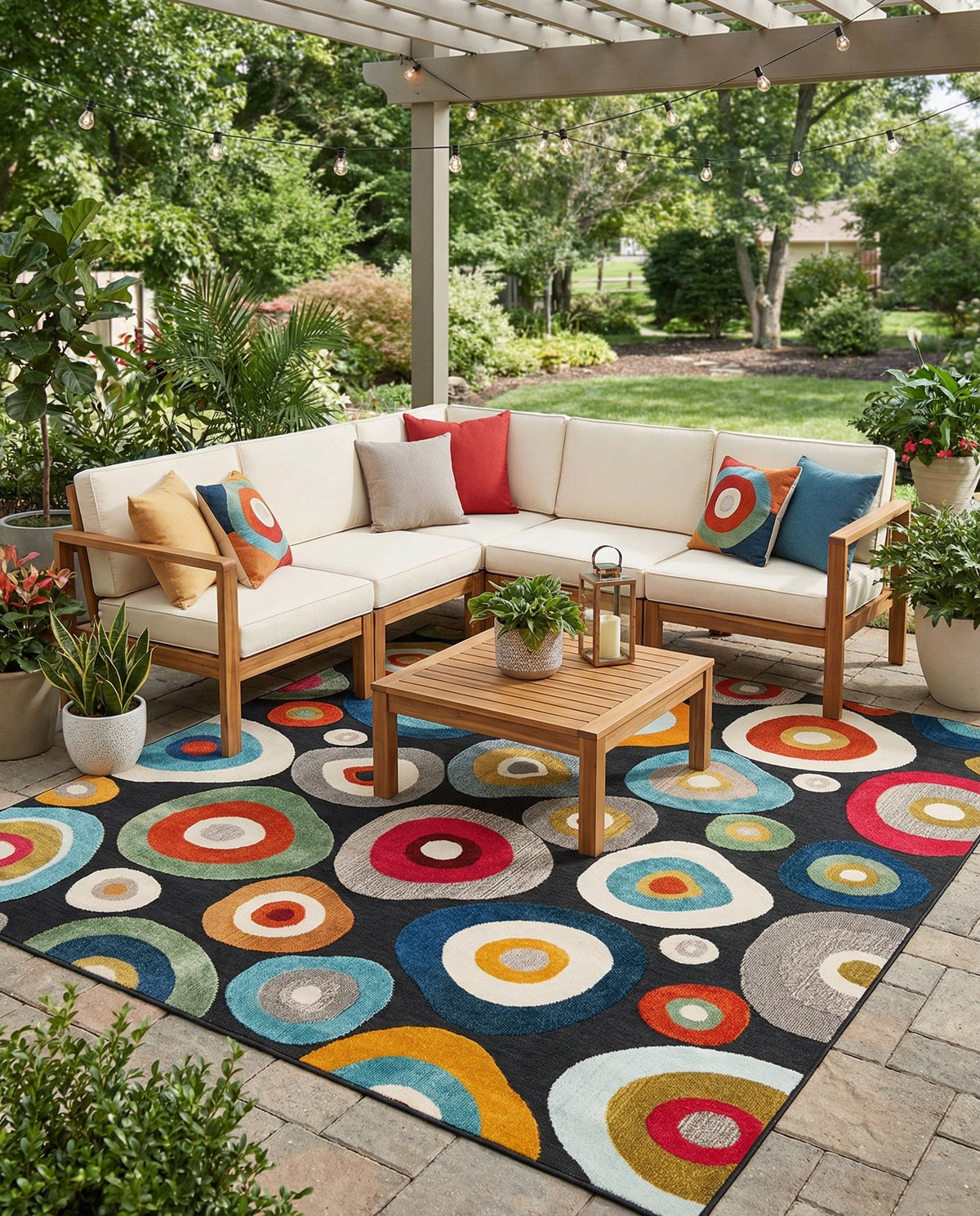 Outdoor Marrakesh Collection Area Rug -  Chefchaouen Square Multi Black  lifestyle 178