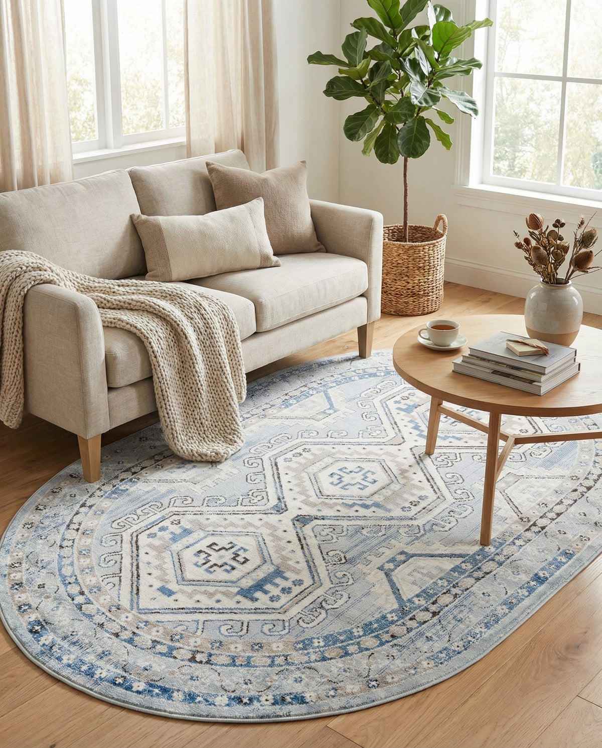 Savannah Elegance Collection Area Rug -  Tybee (Aqua Blue) Oval Aqua Blue  lifestyle 102